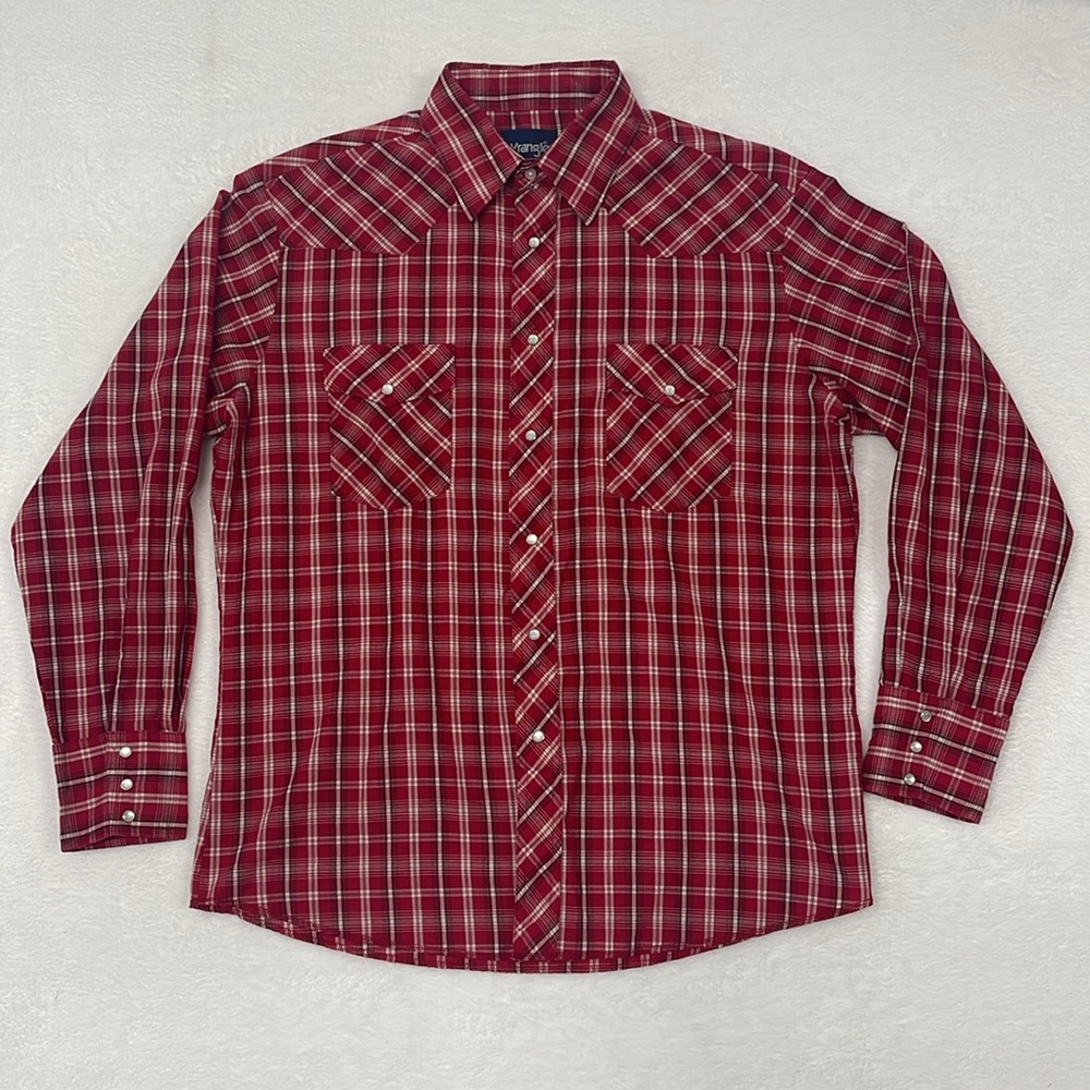 Wrangler Pearl Snap Red Plaid Shirt sz Large